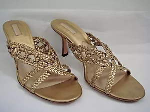 MICHAEL KORS COLLECTION gold leather slide heels sandals size 9 WORN ONCE - Picture 1 of 6