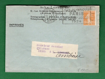 1924 Paris Olympic La Boetie 19.1.1924 machine slogan cancel on commercial cover - Image 1 of 2
