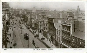 ECHTFOTO-POSTKARTE VON ST. MARY STREET, CARDIFF, GLAMORGAM, WALES ERNEST T. BUSH - Bild 1 von 2