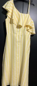 Newlook women’s size 12 yellow and white striped summer dress 100% polyest - Picture 1 of 5