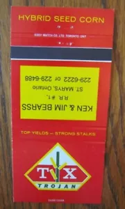 IMPLEMENTO DE GRANJA: TROJAN SEED MAIZN (ST. MARYS, ONTARIO) MATCHBOOK MATCHCOVER -F8 - Imagen 1 de 1