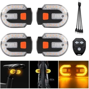 4Pcs Turn Signals for Bicycles with Alarm, USB Charging Remote yellow red - Picture 1 of 8