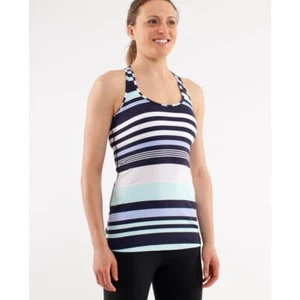 Lululemon Cool Racerback Tank Top in Discover Stripe White Deep Indigo Size 6 - Picture 1 of 4