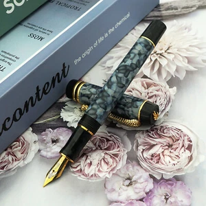 Crocodile Gray Marble Acrylic Fountain Pen Medium Nib Alligator Clip - Picture 1 of 6