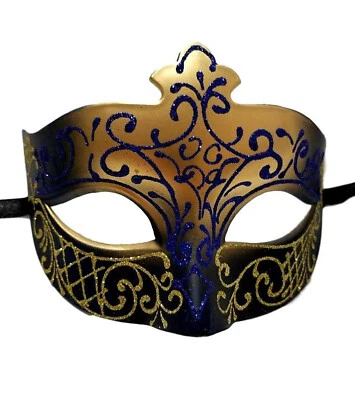 Navy Gold Black Scroll Mardi Gras Masquerade Dance Prom Mask - Image 1 of 3