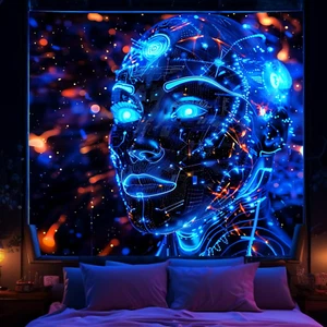 Blacklight Posters Robot Tapestry for Bedroom, Black Light Cool 3D Tapestries, G - Picture 1 of 11