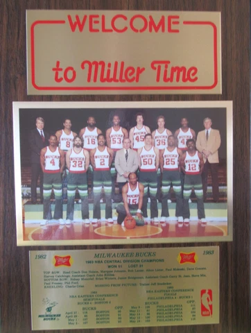 VINTAGE 1982-83 MILWAUKEE BUCKS  WELCOME TO MILLER TIME CONGRATS WORLD CHAMPS 21 Cover
