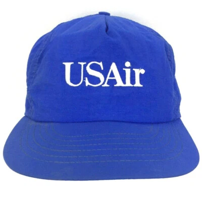 Vtg US Air Hat Nylon Logo Jet Plane Aircraft USA Snap Back Swingster Trucker Cap - Image 1 of 4