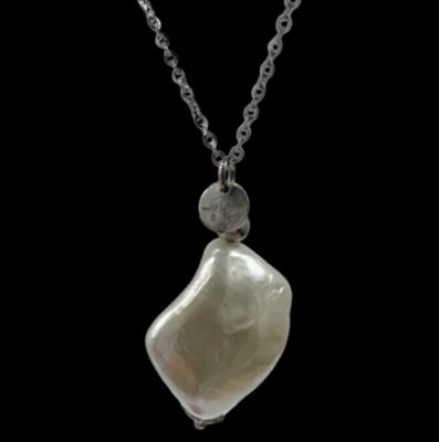 Collana donna elegante vintage ciondolo perla argento 925 catenina acciaio inox. - Immagine 1 di 4