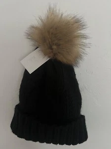 Berkshire Unisex Warm Wooly Winter Black Hat w/ Faux Fur PomPom Accent one size - Picture 1 of 5