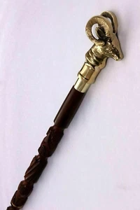 Brass Goat Head Antique Wooden Victorian Walking Stick Cane Ladies Choice - Picture 1 of 6