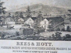 Rees & Hoyt New York Tannery & Leather Makers Ad c.1850 gravierte Fabrikansicht - Bild 1 von 4