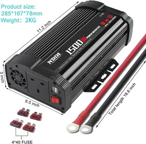 NDDI POWER 1500W Car Power Inverter 12V to 230V/240V Converter Charger Adapter w - Picture 1 of 6