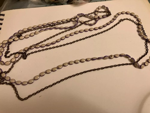 OFF WHITE COLLANA MULTIFILO VINTAGE ESTATE LUNGA VIOLA E BIANCO SPORCO PERLINE