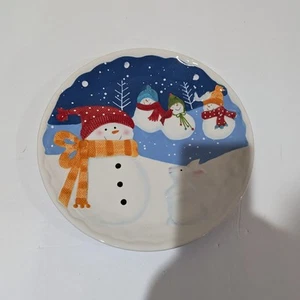St. Nicholas Festive Snowman and Snowbunny Plate. 11" Diameter - Picture 1 of 6