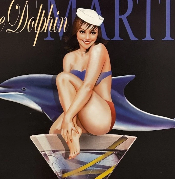 Estampa de golfinho azul Martini, Ralph Burch, presentes raros colecionáveis de arte publicitária - Imagem 1 de 4