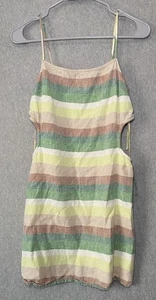Aerie Linen Blend Multicolor Striped Side Cut Out Mini Dress Women's Medium - Picture 1 of 14