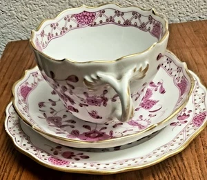 Meissen Alemania "Flor India" Rosa Floral Taza Cuenco y Plato Borde Dorado Antiguo - Imagen 1 de 18
