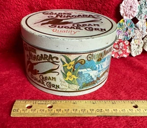 Vtg Look Chein Co Round Tin High Grade GOlden Niagara Cream Sugar Corn Design - Picture 1 of 10