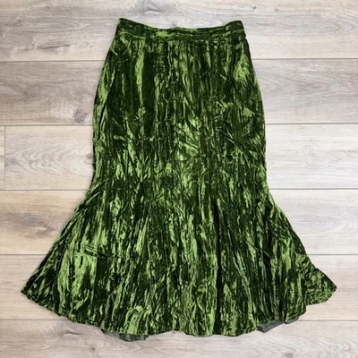 Vintage Green Crushed Velvet Mermaid Maxi Skirt Flowy Witchy Forest Fairy READ - Image 1 of 4