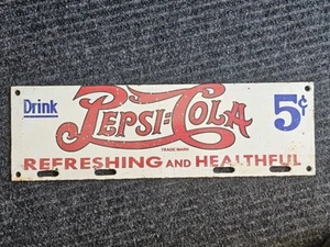 VINTAGE PEPSI-COLA PORCELAIN LICENSE PLATE SIGN, GAS STATION SIGN 18" X 5.5" - Picture 1 of 4