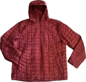 THE NORTH FACE Red THERMOBALL Hooded Puffer Men's XL Jacket Full Zip Outdoor EUC - Picture 1 of 13