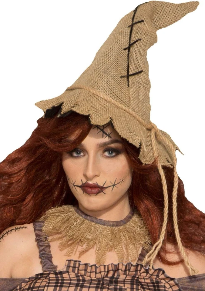Burlap Scarecrow Hat Brown Fancy Dress Up Halloween Adult Costume Accessory - Image 1 of 1