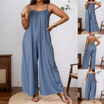 Übergröße Damen Rückenfrei Ärmellos Jumpsuit Trägerhose Sommer Latzhose Romper - Bild 1 von 4