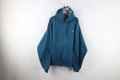 Vintage Champion Mens XL Distressed Classic Logo Hoodie Sweatshirt Teal Blue - Imagem 1 de 4