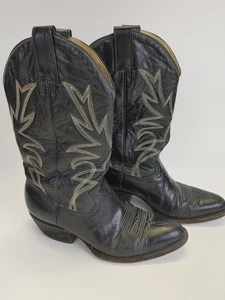 Montana Mens 10 Black Leather Cowboy Boots Western Wear - Picture 1 of 17