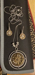 Patricia Nash Twotone 32" Compass Adjust. Necklace & Earring Set, Worn Once, EUC - Picture 1 of 10