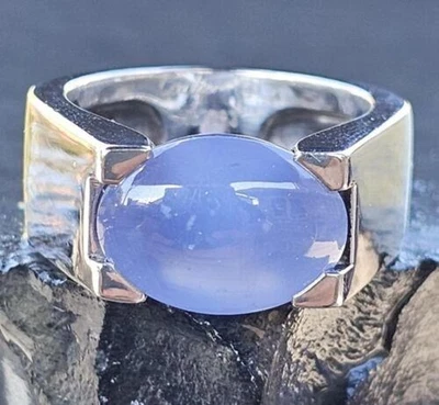 Anillo Cartier Calcedonia Cabujón Oro Blanco 18k Pesado Grande 21g Talla 56 EE. UU. 7,5 Foto 1 de 4