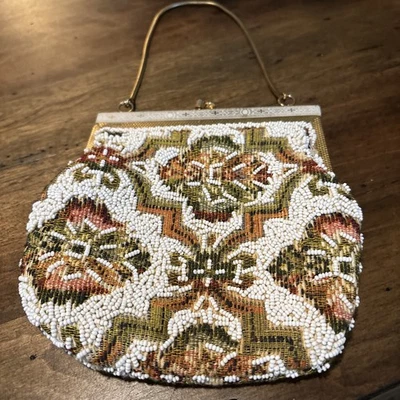 Walborg Vintage Tapiz Cuentas Cartera Bolso de Mano Multicolor Kisslock Boho Hippie Foto 1 de 4