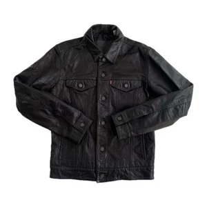 Levi’s Black Buffalo Leather Type 3 Trucker Jacket Size Small Real Leather - Picture 1 of 8