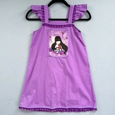 Little Girl Ruffle Sleeve Linen Dress Girls Sz 6 T Purple Prairie Cottage Party - Image 1 of 4