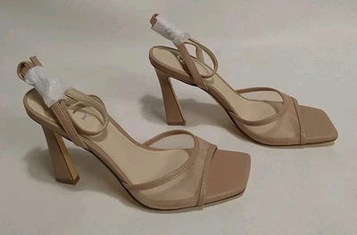 QTY Mesh Nude Stilletos Ankle Strap Size 6.5 Strappy  Stilleto Heels Open Toe - Image 1 of 4