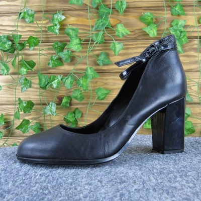 Kenneth Cole Reaction Women Cross Fire Ankle Strap Black Leather Pump 10  Used - Image 1 of 4