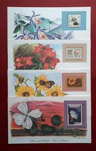 Flowers of the World Stamp Presentation Cards x4, MNH - Picture 1 of 13
