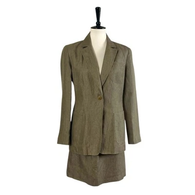 Traje Brooks Brothers Falda Línea A Blazer Un Botón Lino Tostado Para Mujer Talla 6” Foto 1 de 4