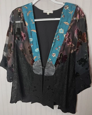 Spencer Alexis Jacket Womens XL Floral Mixed Fabric Boho Open Front Artsy - Image 1 of 4