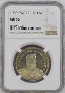 1983 SWITZERLAND 5 FRANCS NGC MS66 - Beautiful Proof like Appearance! - Picture 1 of 2
