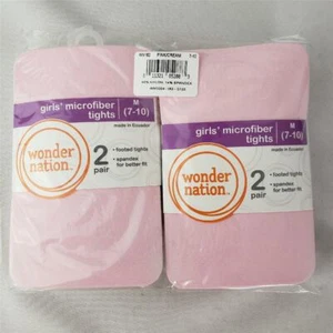= Lot of 2 Wonder Nation 2 Pair Girls' Microfiber Tights Med 7-10 Pink Cream NEW - Picture 1 of 3