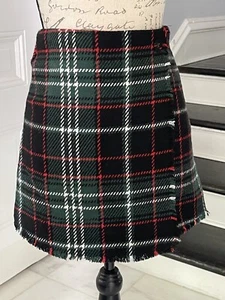 GB Girls Asymmetrical Plaid Faux Wrap Skirt Girls Size 10 Fringe Hem - Picture 1 of 8