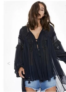 Shona Joy "Rafaella" oversized blouse in navy blue size S - Picture 1 of 9