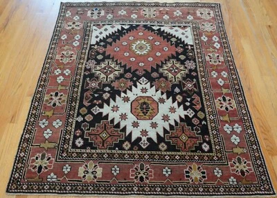 Antique Caucasian Shiravan Tribal Hand Knotted Wool Oriental Rug 4'4" x 5'3" - Image 1 of 4