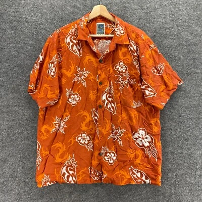 Ocean Current Shirt Men M Medium Orange Floral Button Up Collared Short Sleeve - Image 1 of 4
