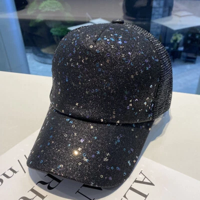 Donna Brillantini Rete con Paillettes Cappello Baseball Sole SPORTS Outdoor Moda - Immagine 1 di 4