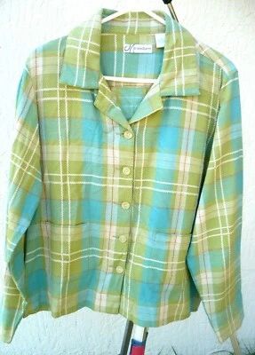 BLUSA DE COLECCIÓN DRESSBARN BORDADO A CUADROS XL AZUL LIMA ALGODÓN TEJIDO BOTONES PESADOS DAMA Foto 1 de 4