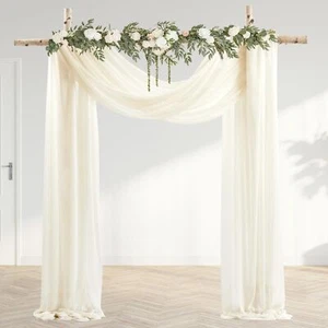 30" x 20Ft Wedding Arch Draping Fabric 2 Panels Ivory Sheer Curtain Drapes Ex... - Picture 1 of 8