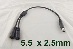 CCTV DC Power Plug 1 Male To 2 Female Jack Cable Splitter 5.5mm x 2.5mm Adapter - Picture 1 of 6